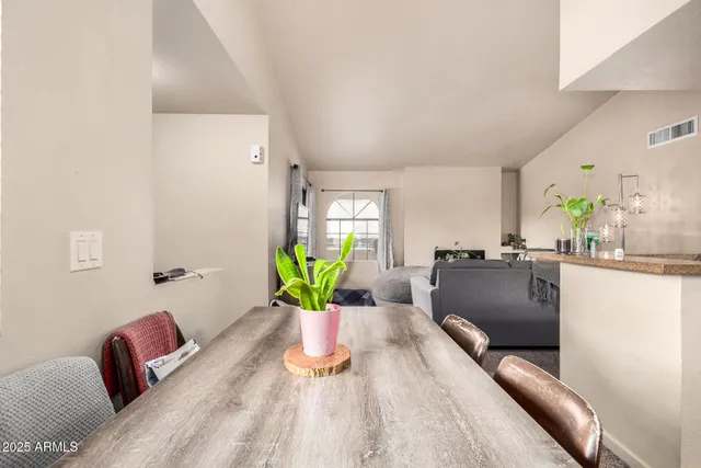 a living room with furniture flowerpot and a potted plant