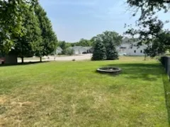 a green field with lots of tress in it