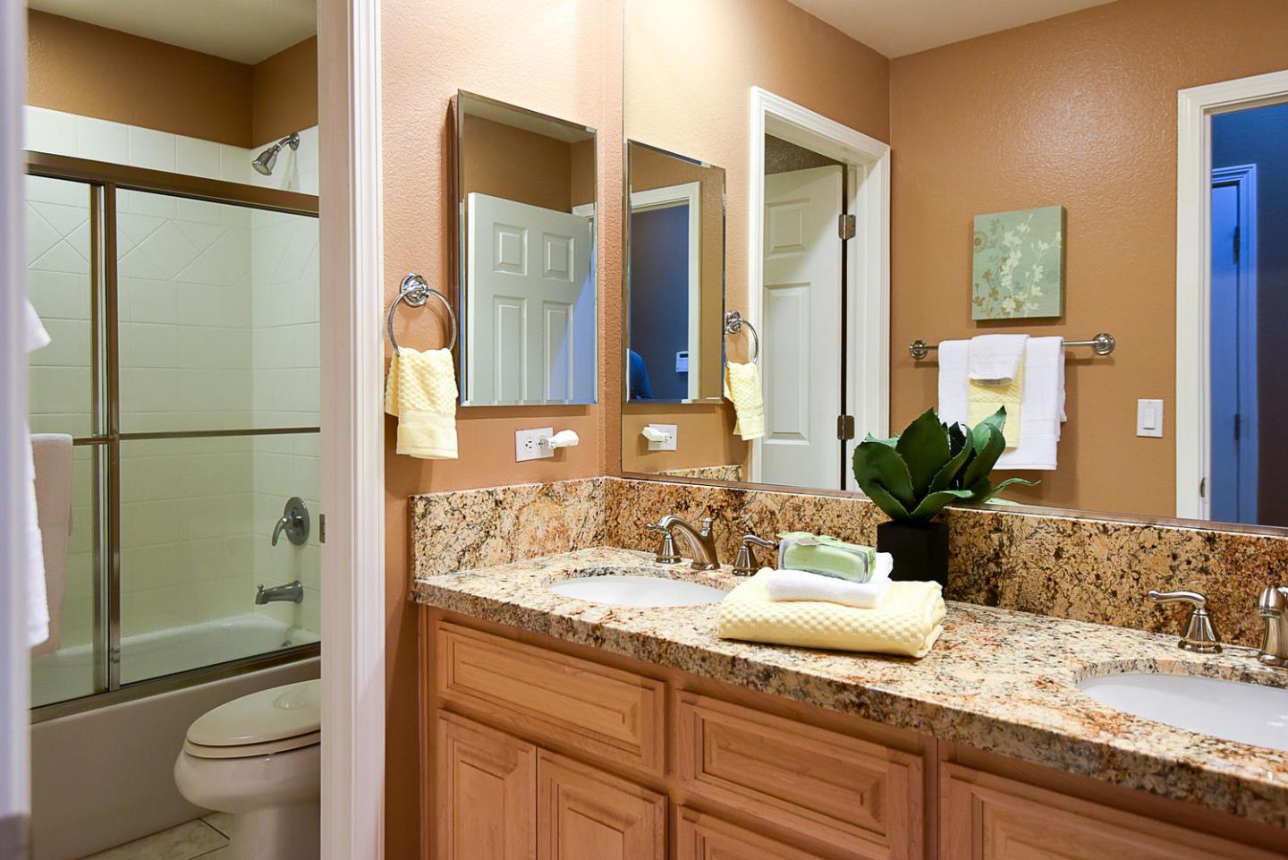 1492 Red Tail Place Morgan Hill, CA 95037 - Photo 20 of 25 a bathroom with a granite countertop sink and a mirror