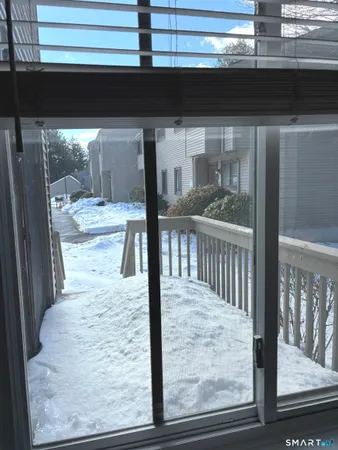 a view of a balcony from a window
