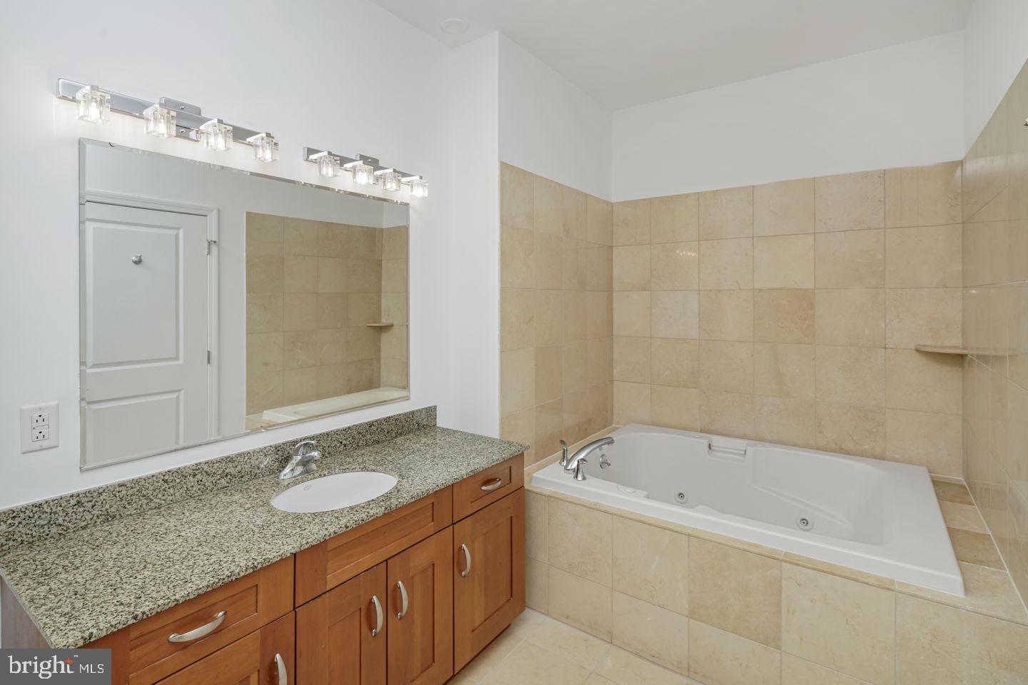 901 North Penn Street, Unit R1802 Philadelphia, PA 19123 - Photo 19 of 32 a bathroom with a granite countertop sink mirror and bathtub
