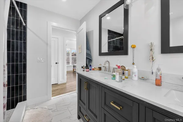 a bathroom with a sink double vanity