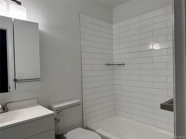 a bathroom with a bathtub and a toilet