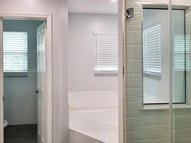 a bathroom with a window