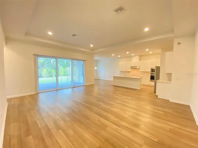 a view of large windows in a room