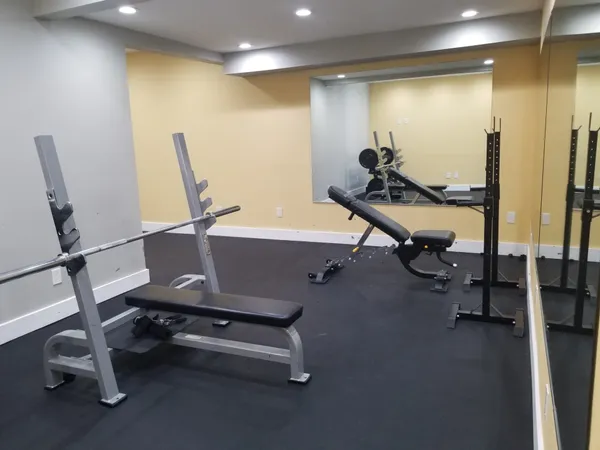 a room with gym equipment