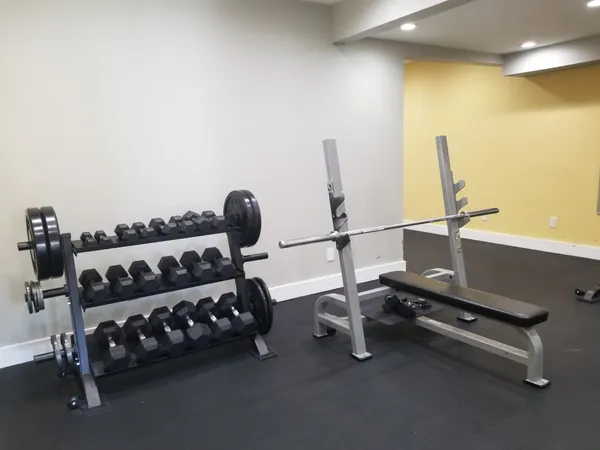 a room with gym equipment