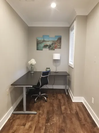 a room with a workspace