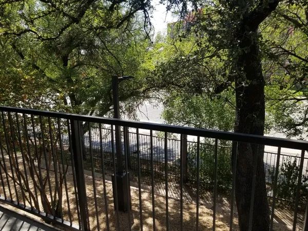 a view of trees from a balcony