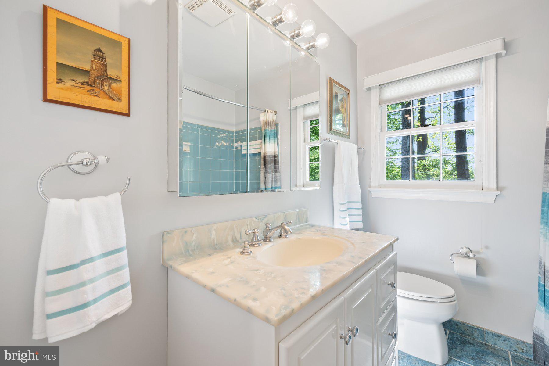 13820 Flint Rock Road Rockville, MD 20853 - Photo 26 of 50 a bathroom with a granite countertop sink mirror vanity and toilet