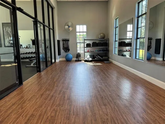 a view of a room with gym equipment