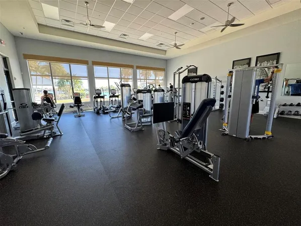 a view of a room with gym equipment