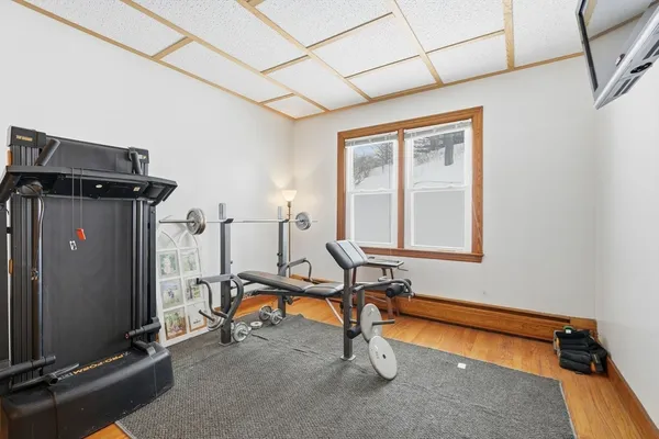 a view of a room with gym equipment