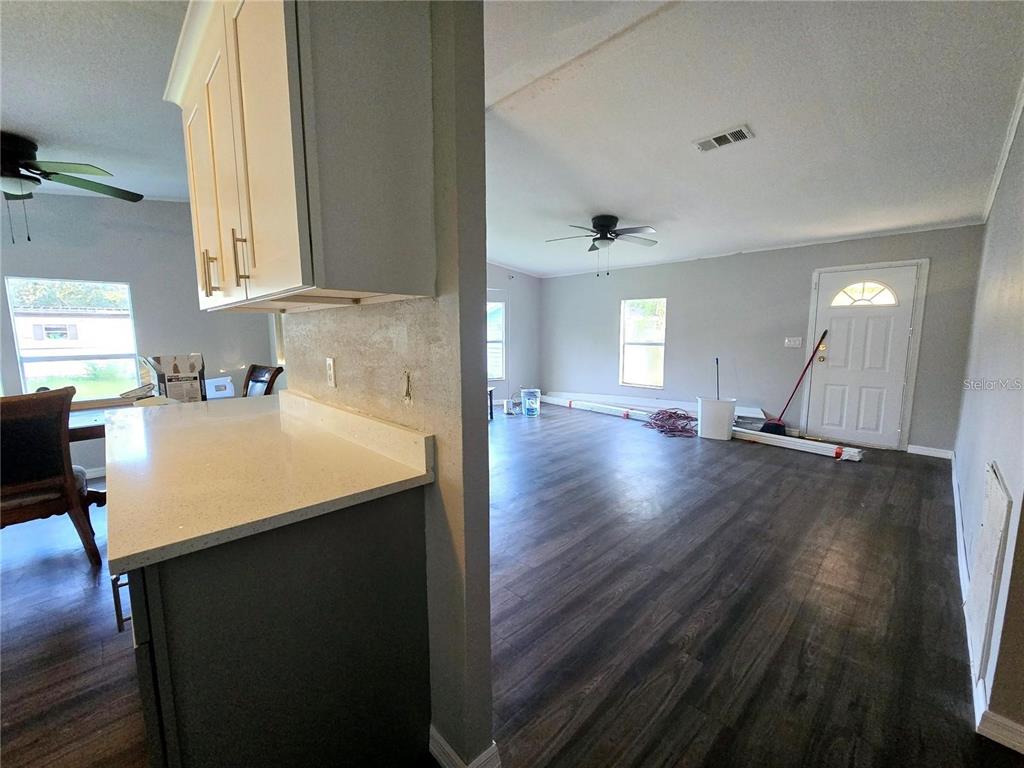 208 Pine Tree Trail Crescent City, FL 32112 - Photo 8 of 16 a kitchen with a sink a counter space and a view of living room