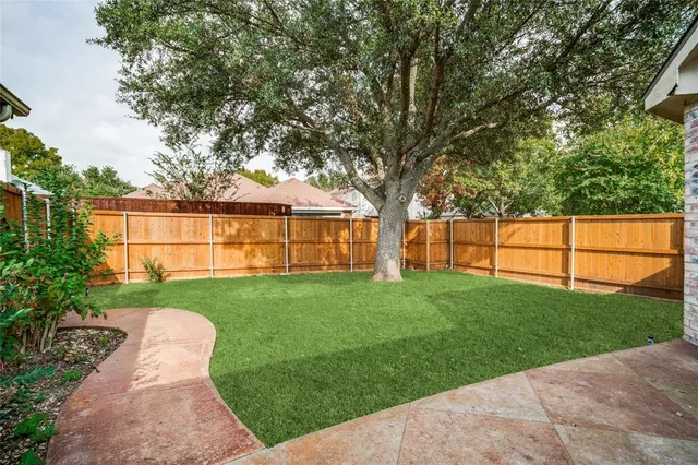 a view of a garden with a slide