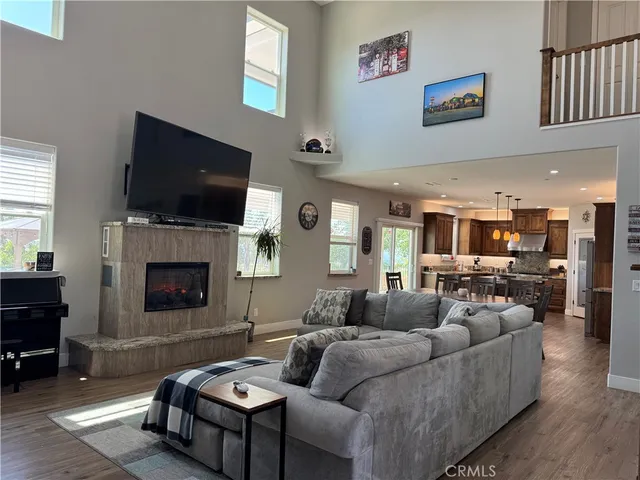 a view of a dining room with furniture and window