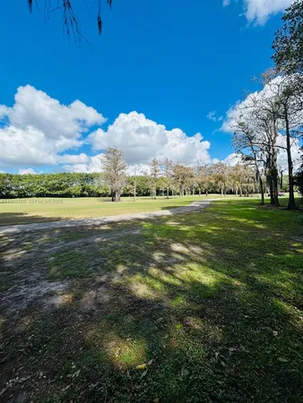 a view of a field with an ocean
