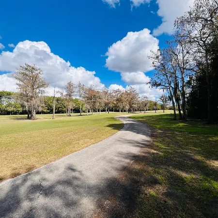 a view of a swimming pool with a yard