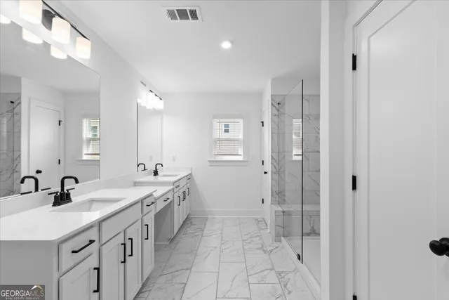 a bathroom with a shower