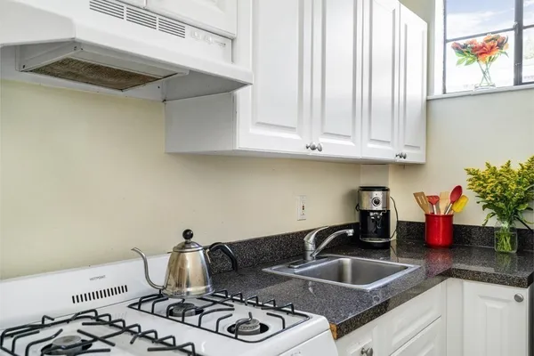 a kitchen with a stove and a sink
