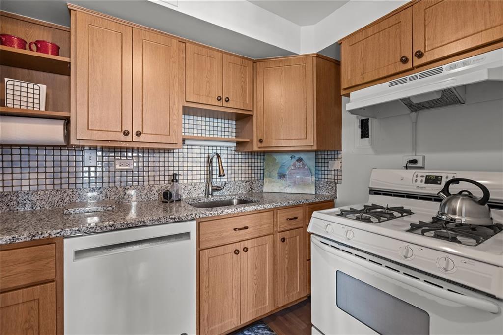 4625 Fifth Avenue, Unit 206 Pittsburgh, PA 15213 - Photo 19 of 31 a kitchen with granite countertop a sink stove and cabinets