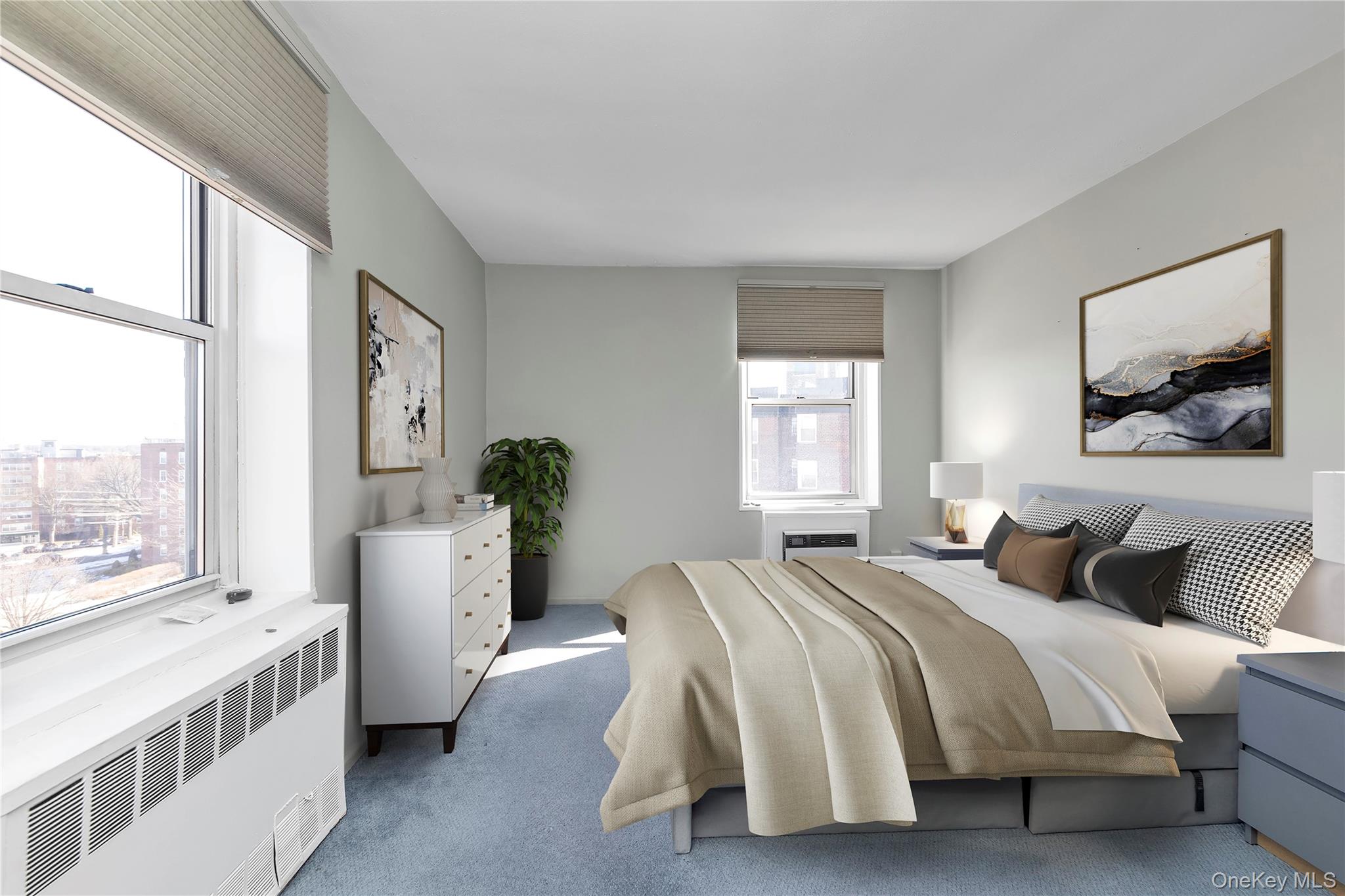 209-20 18th Avenue, Unit 6C Queens, NY 11360 - Photo 9 of 15 a bedroom with a large bed and a large window