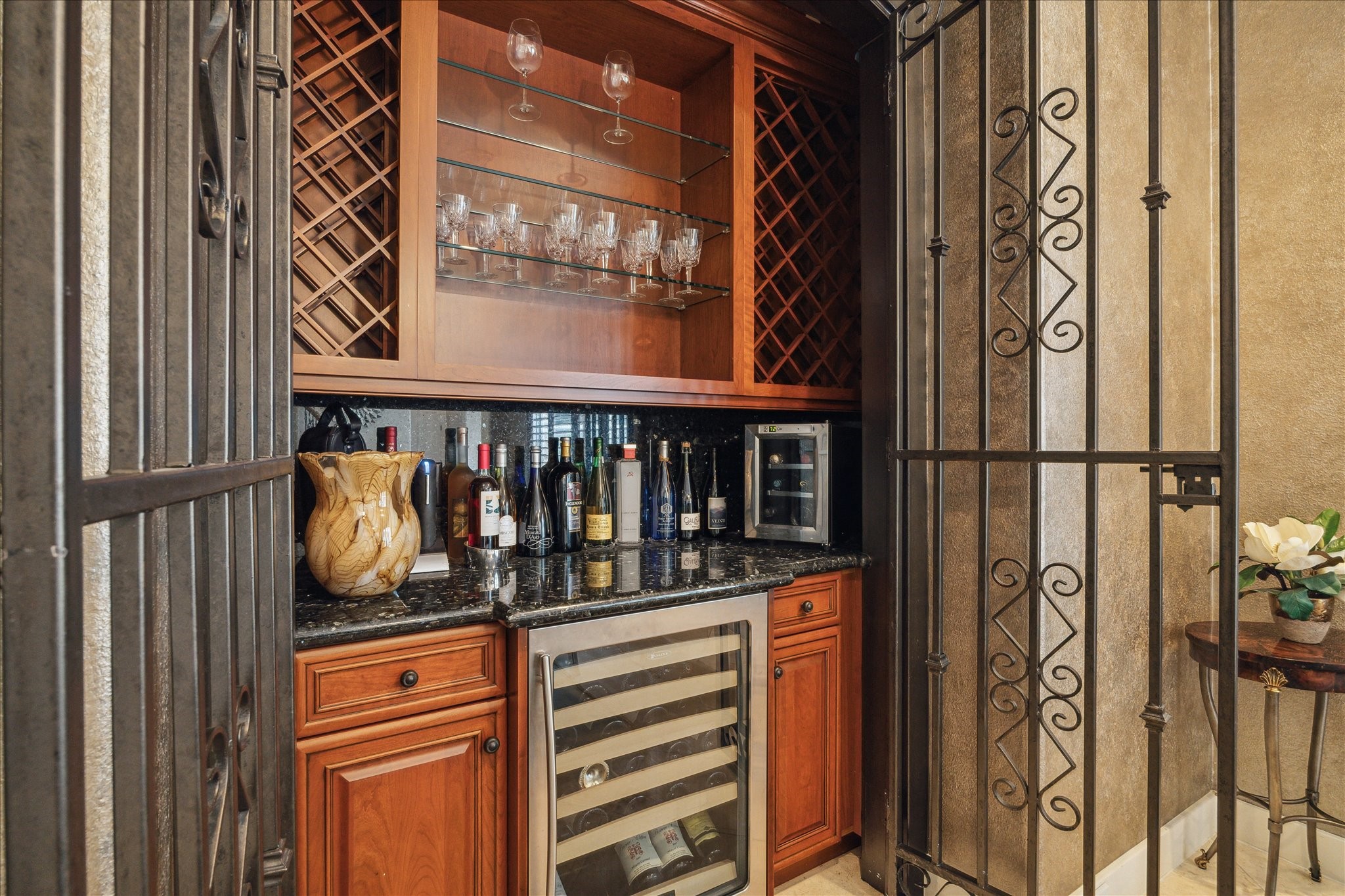 3319 Bridgeberry Lane Houston, TX 77082 - Photo 8 of 50 Wine closet with wine refrigerator, countertop space for serving, and glass storage.