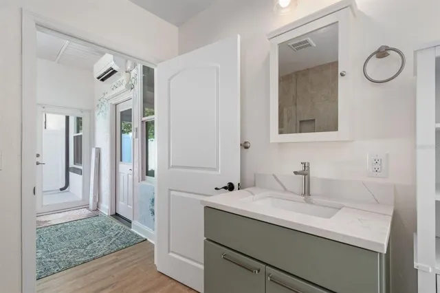 a view of a room with a shower