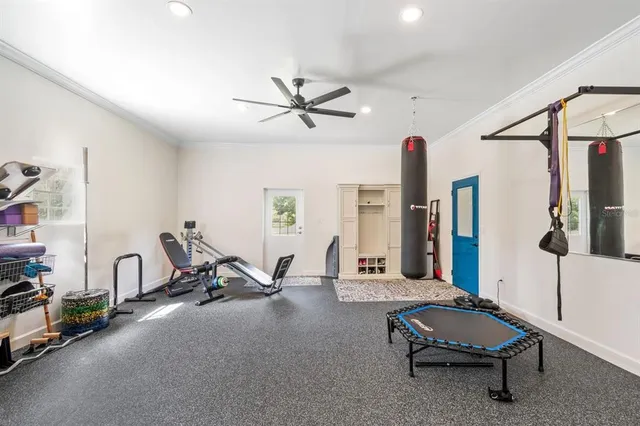 a front view of a house with a yard and potted plants