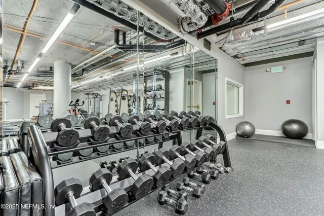 a view of a room with gym equipment