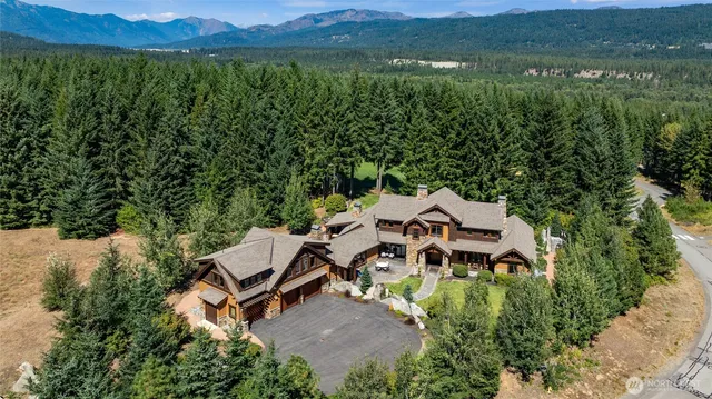 an aerial view of a house with mountain view
