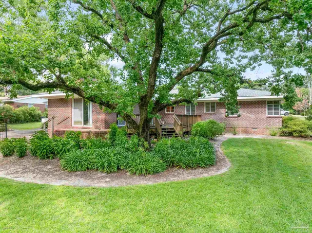 a front view of a house with a yard and plants