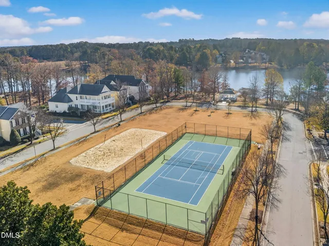 a view of a lake with a city