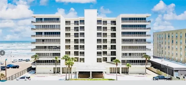 a front view of a multi story building