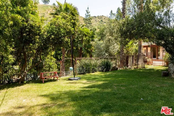 a view of a playground with a tree