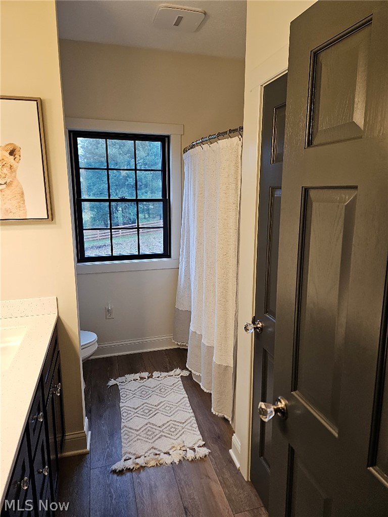 25073 Ridge Road East Rochester, OH 44625 - Photo 28 of 37 Bathroom featuring toilet, hardwood / wood-style floors, and vanity