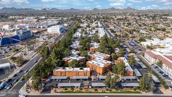 an aerial view of a city