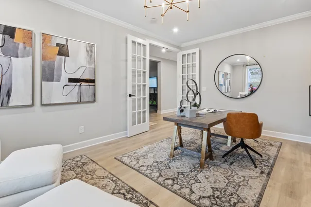 a living room with a couch and a table