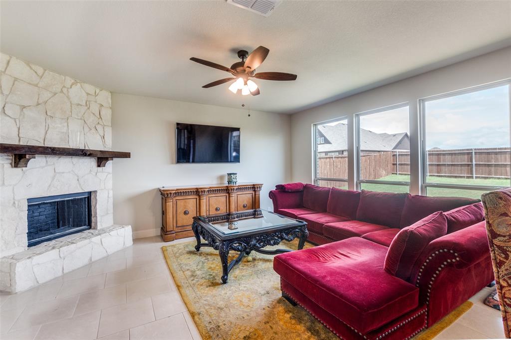 3822 Myrtle Way Kaufman, TX 75142 - Photo 8 of 39 a living room with furniture a flat screen tv and a fireplace