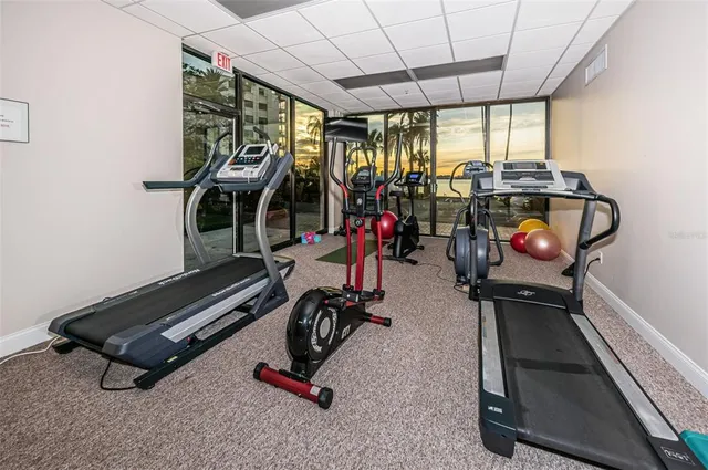 a view of a lake and tall building