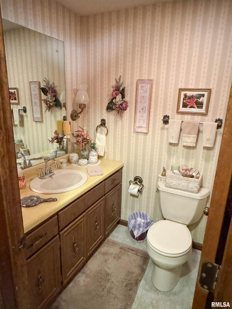 2885 State Route 146 Anna, IL 62906 - Photo 41 of 46 a bathroom with a sink a toilet and shower curtain