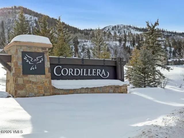 a view of outdoor space with signage and flags
