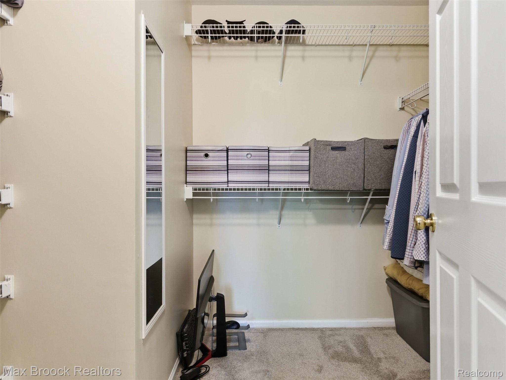 3562 Tremonte Circle Rochester, MI 48306 - Photo 20 of 33 Walk-in closet featuring carpet flooring, multiple wire shelving units, and a full-length wall mirror