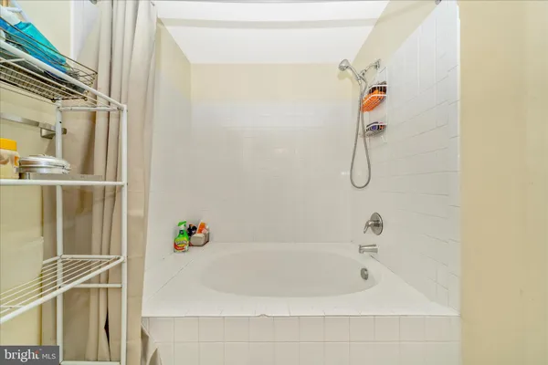 a bathroom with a bathtub