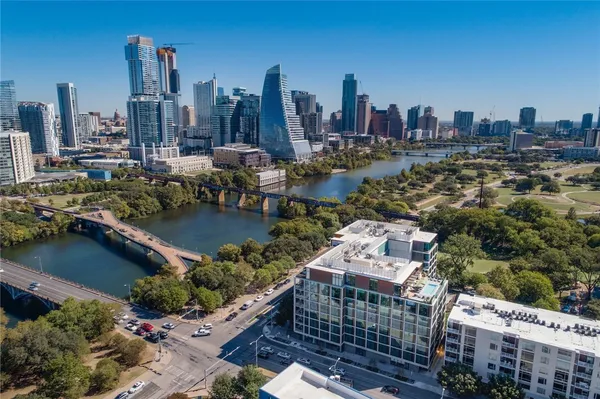 a view of a city with tall buildings