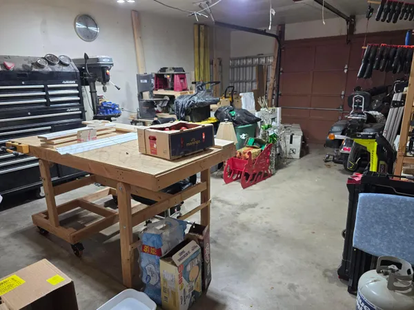 a storage room with furniture