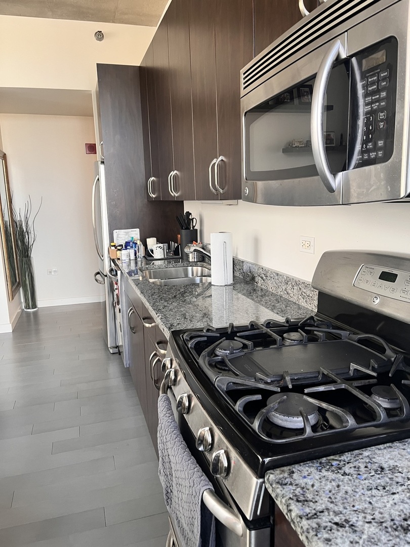235 West Van Buren Street, Unit 2415 Chicago, IL 60607 - Photo 5 of 19 a kitchen with a stove and a microwave