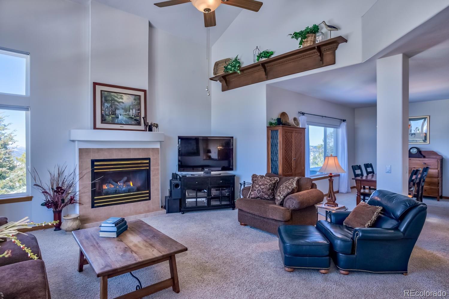 29323 Gray Hawk Drive Evergreen, CO 80439 - Photo 11 of 31 a living room with furniture and a fireplace