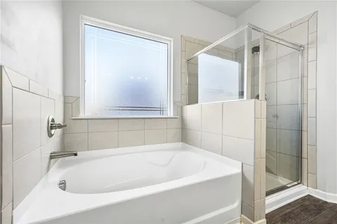 a bathroom with a bathtub