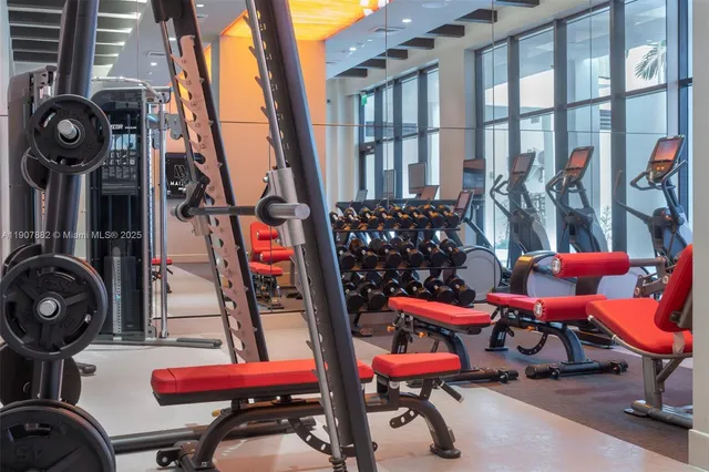 a view of a room with gym equipment
